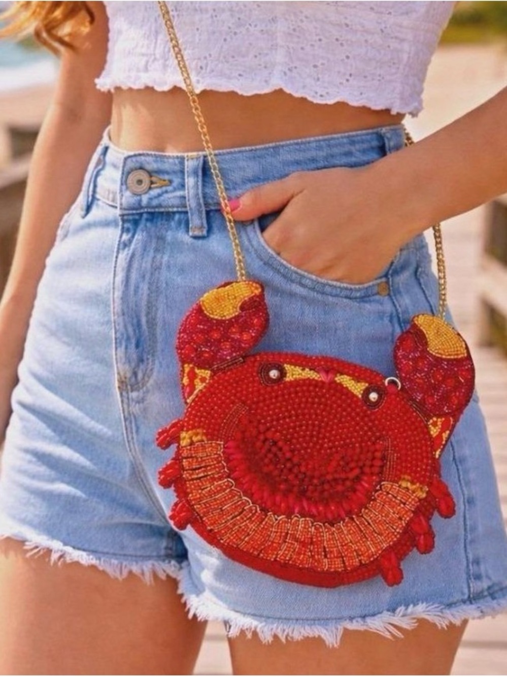 NWT Viral Beaded Crab Purse Red Novelty Bag Satin Lining